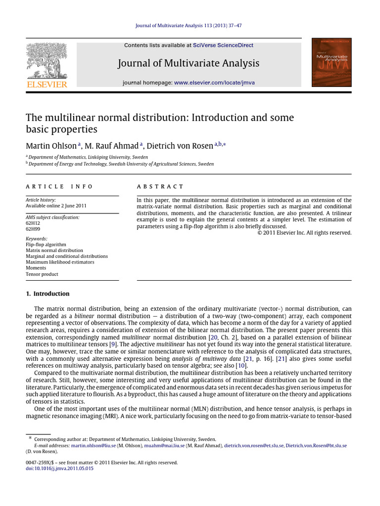 1 s2.0 S0047259X11001047 Main | PDF | Tensor | Normal Distribution