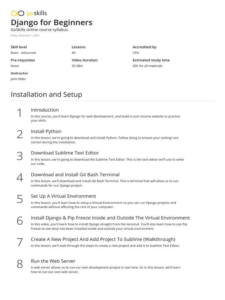 Django Web Development Course Overview | PDF | Bootstrap (Front End ...
