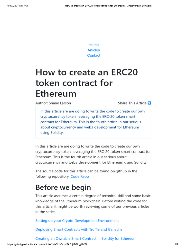 Create Your Own ERC20 Token Contract | PDF | Cryptocurrency | Computer ...