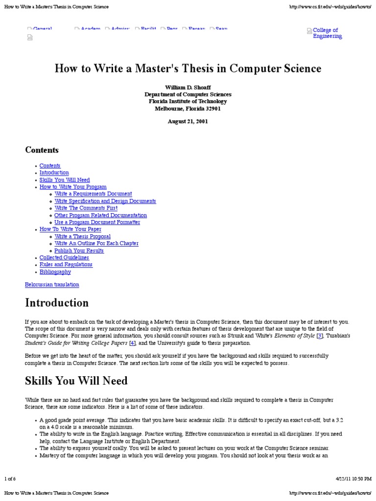How To Write A Master s Thesis In Computer Science PDF Thesis 