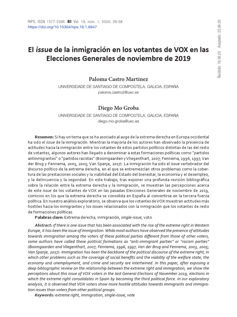 Inmigración y votantes de VOX en 2019 | PDF | España | Política de ...