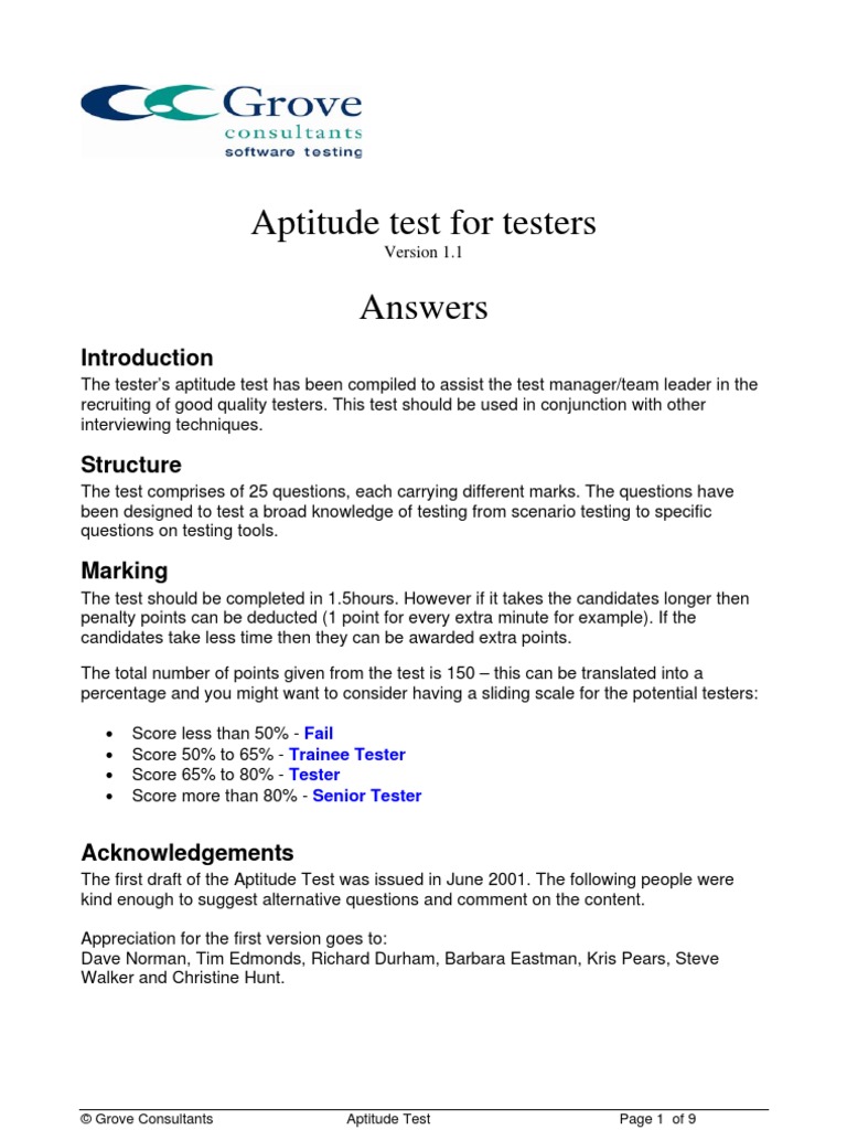 Aptitude Test For Testers Answers: Fail Trainee Tester Tester Senior ...