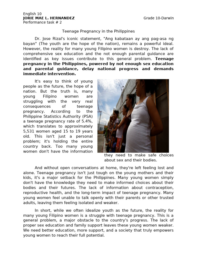 Addressing Teenage Pregnancy in the Philippines | PDF | Sex Education ...