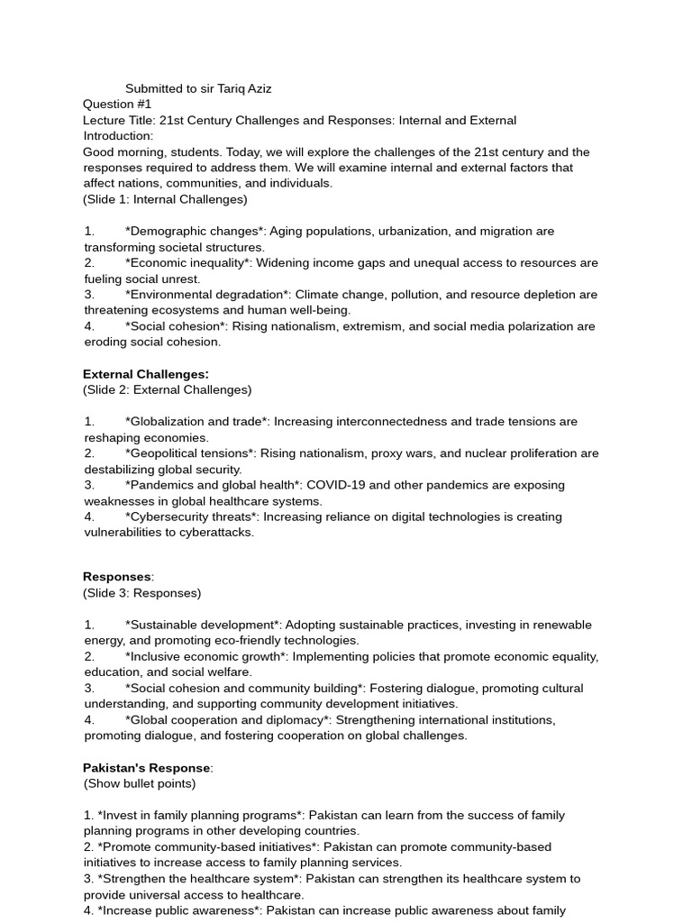 21st Century Challenges and Solutions | PDF | Family Planning