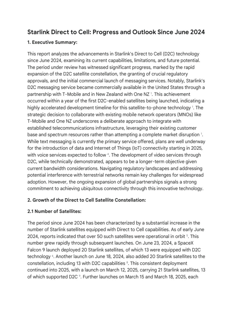 Starlink Direct to Cell: 2024 Progress Report | PDF | Space X | Falcon 9