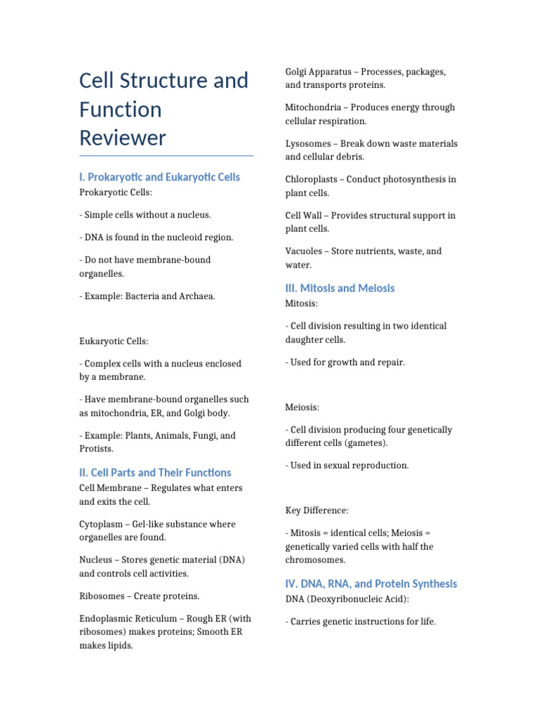 Cell Structure, Function, and Processes | PDF | Cell (Biology ...