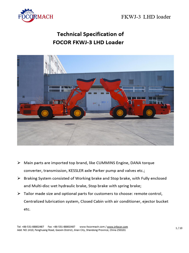 FKWJ-3 LHD Loader Technical Specs | PDF | Loader (Equipment) | Axle