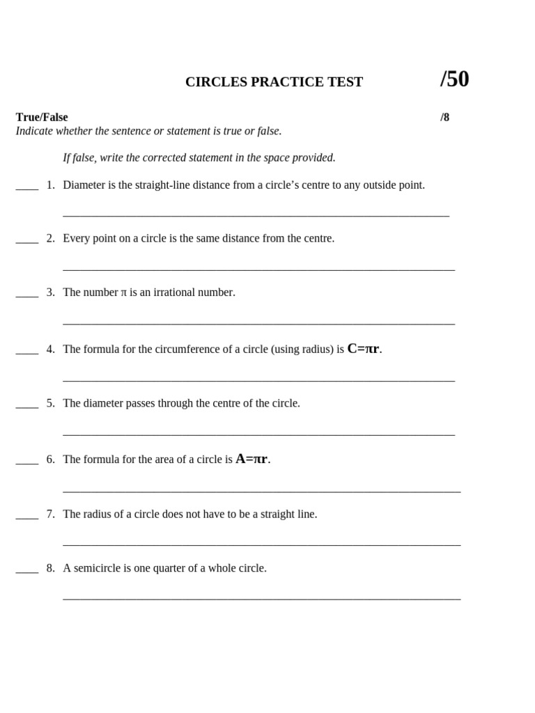 Circlespracticetest | PDF | Circle | Area