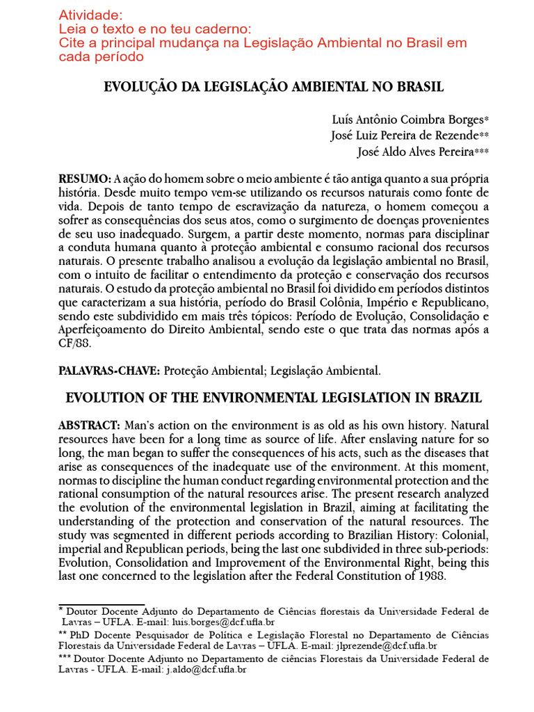 Evolução da Legislação Ambiental no Brasil | PDF | Direito Ambiental ...