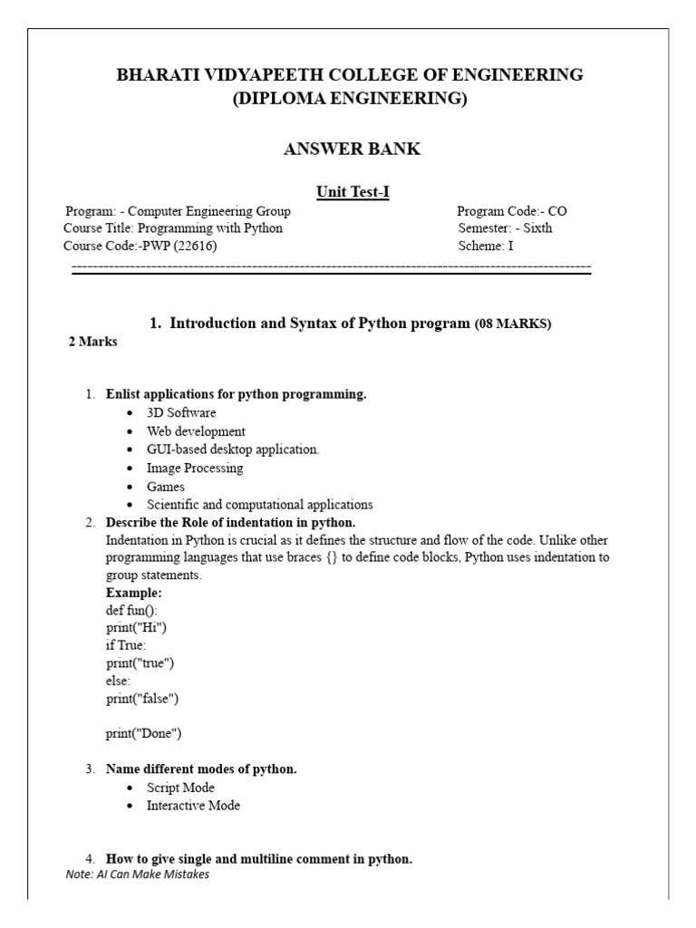 Python Programming Answer Bank | PDF | Control Flow | Data Type
