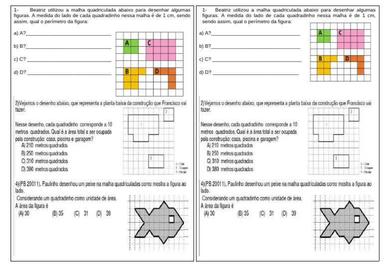 Atividade de Perímetro na Malha Quadriculada | PDF