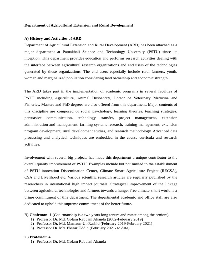 Agricultural Extension at PSTU: Overview | PDF | Agriculture | Bangladesh