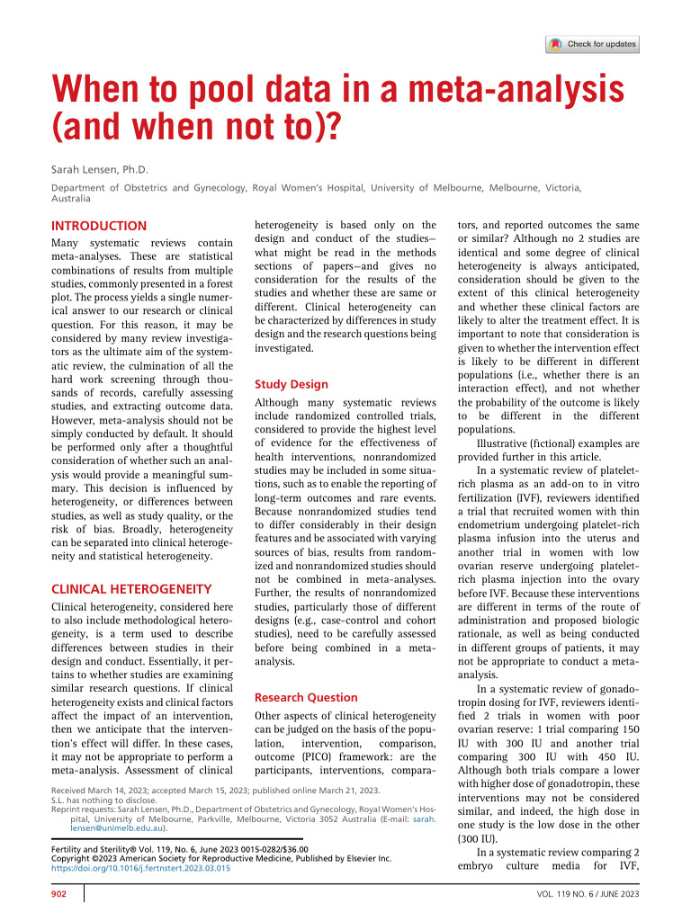When to Pool Data in Meta-Analysis | PDF | Meta Analysis | Systematic ...