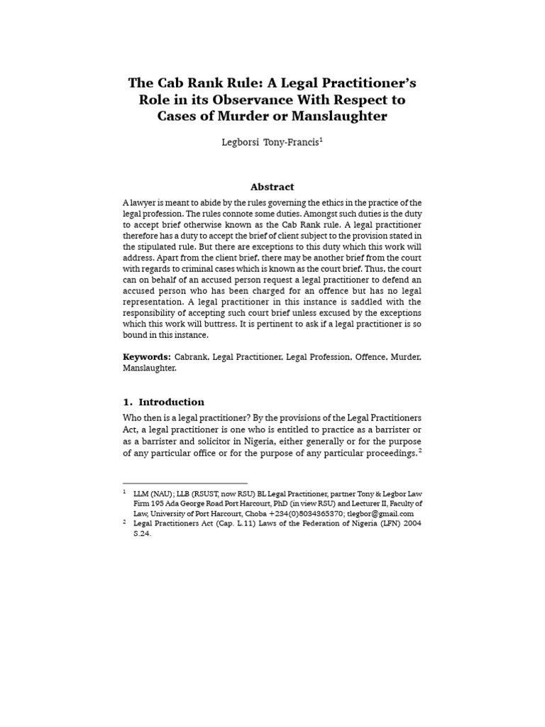 CABRANK RULE by Dr. Legborsi Tony-Francis | PDF | Right To Counsel | Lawyer
