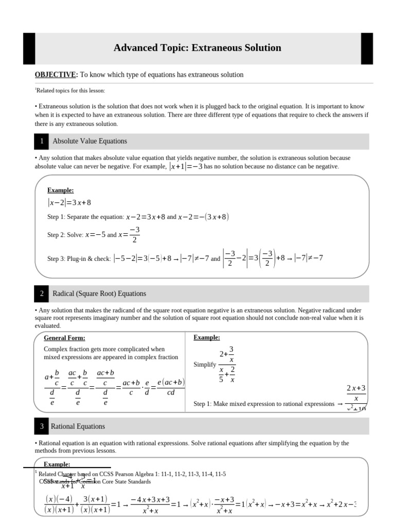 SAT MATH - Extraneous Solution | PDF | Equations | Numbers