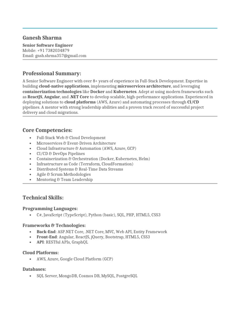 Senior Software Engineer Profile | PDF | Microsoft Azure | Cloud Computing