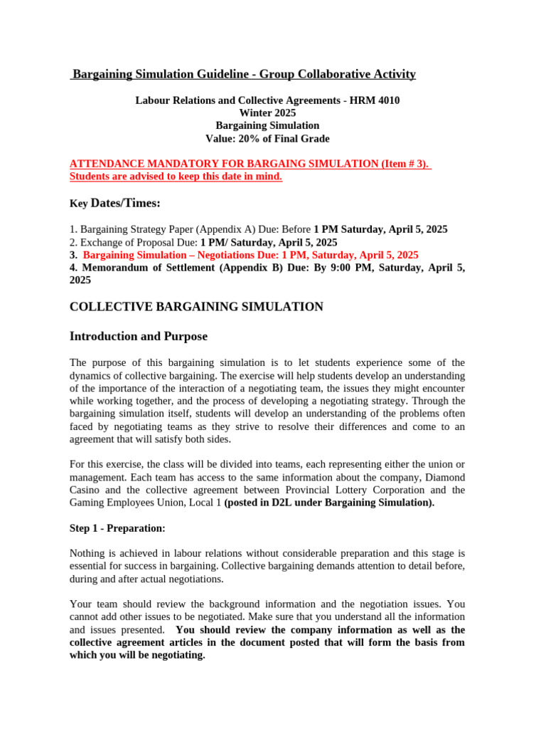 Collective Bargaining Simulation Guide | PDF | Bargaining | Negotiation