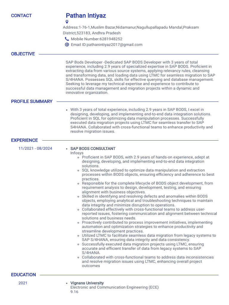 SAP BODS Developer Resume Overview | PDF | Data | Information ...