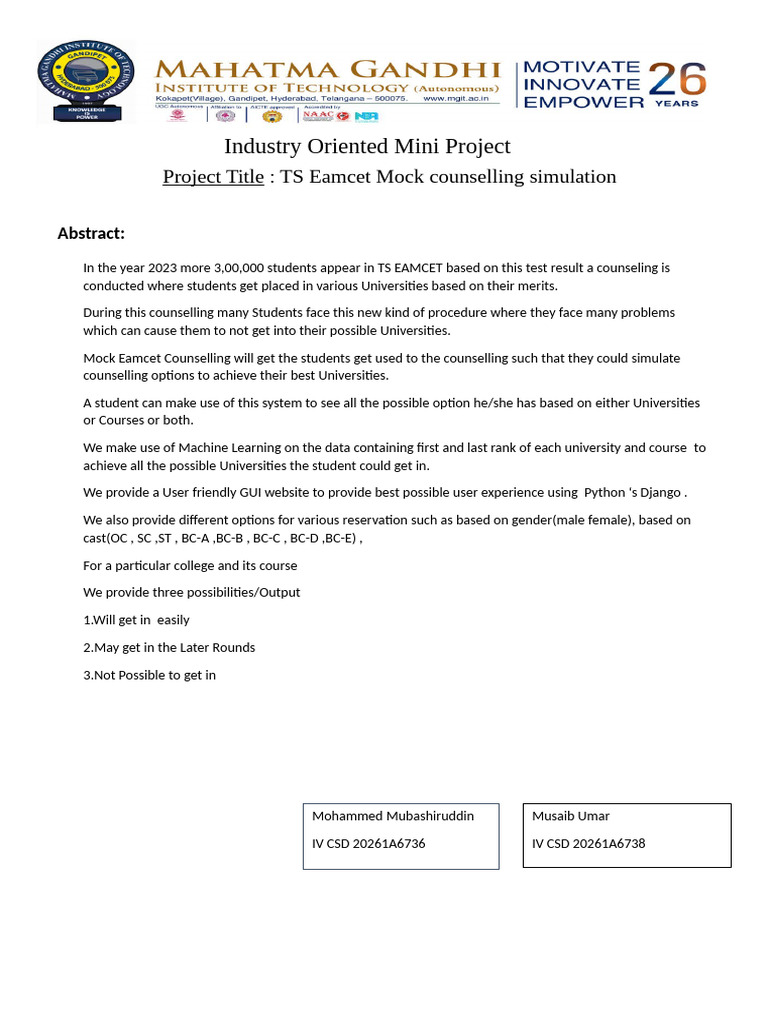 TS EAMCET Mock Counselling Simulator | PDF