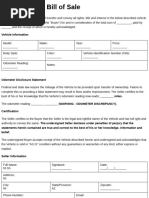 Ontario Used Vehicle Bill of Sale Template | PDF
