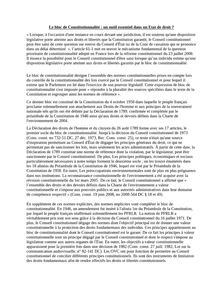 Le Bloc de Constitutionnalité en France | PDF | Loi | Constitution