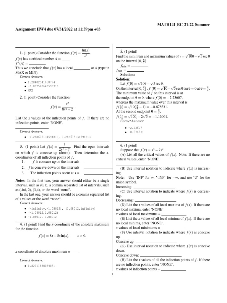 Critical Points and Concavity Analysis | PDF | Interval (Mathematics ...