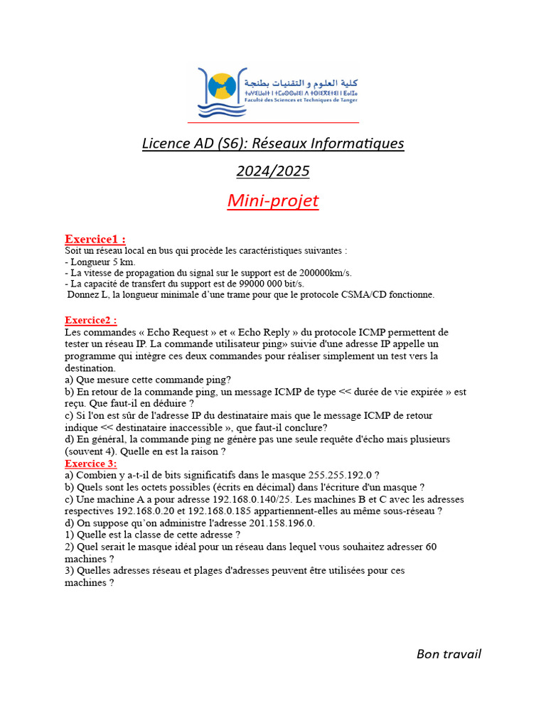 Mini-projet Réseaux Informatiques S6 | PDF