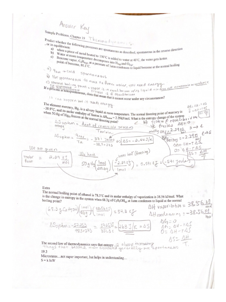 Sample Problems Thermodynamics Keyteacher Notes Pdf