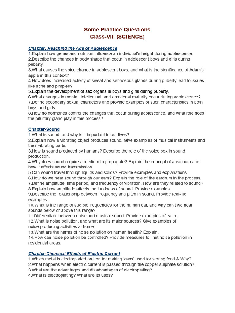 Class 8 Science Practice Questions | PDF | Sound | Earthquakes