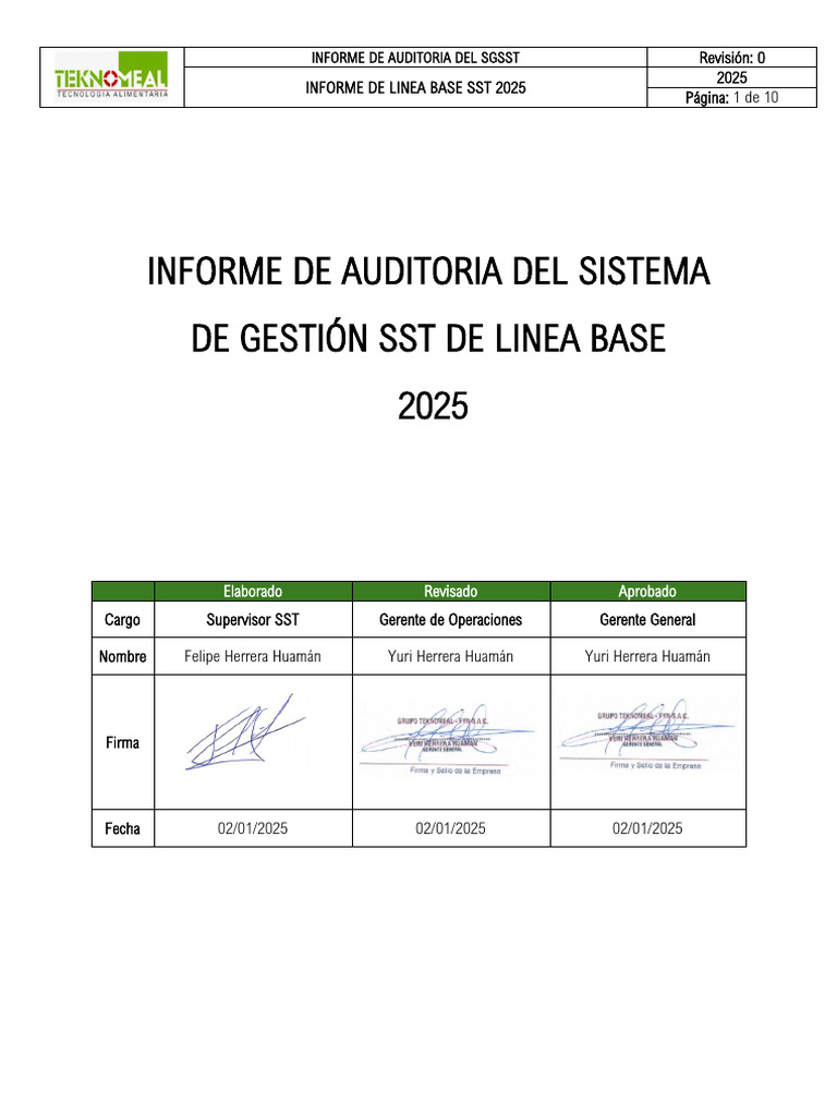 Informe Línea Base SST 2025 | PDF | Seguridad y salud ocupacional ...