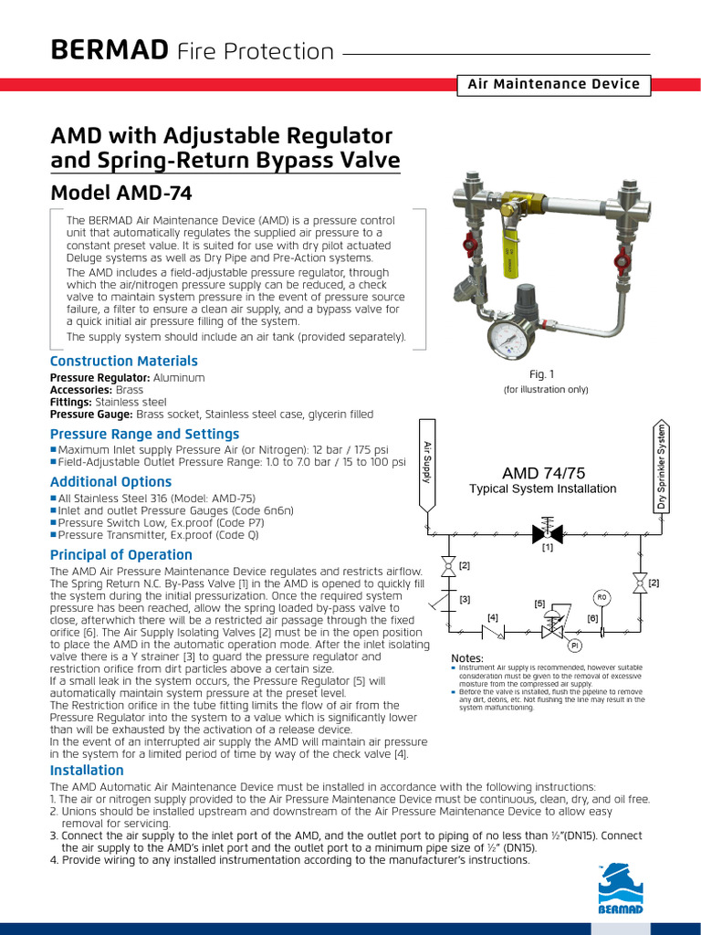 BERMAD AMD-74 Air Maintenance Device | PDF | Valve | Hydraulics