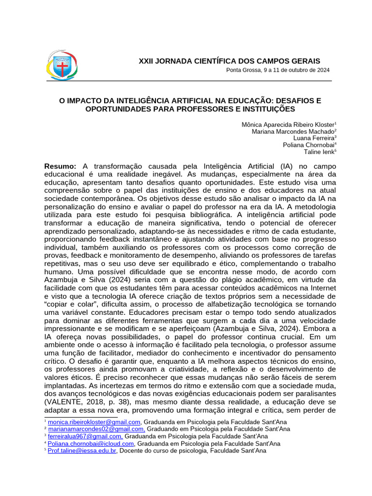 Impacto da IA na Educação e Professores | PDF | Inteligência artificial ...