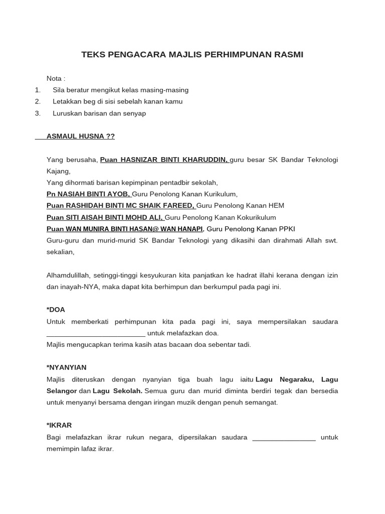 Teks Perhimpunan Rasmi | PDF