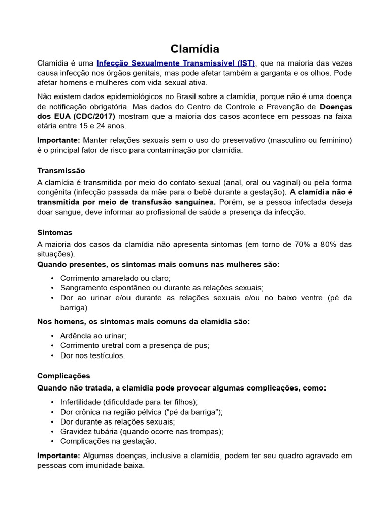 Clamídia: Sintomas, Tratamento e Riscos | PDF | Gravidez | Relação sexual