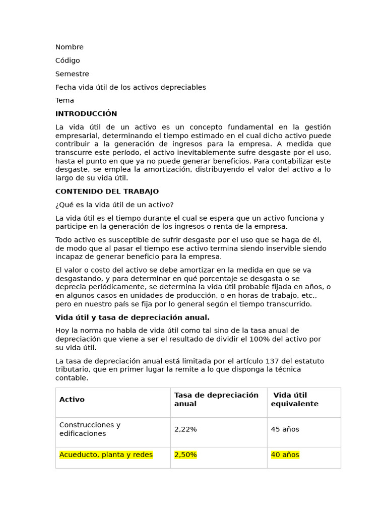 Vida Útil y Depreciación de Activos | PDF | Depreciación | Economias