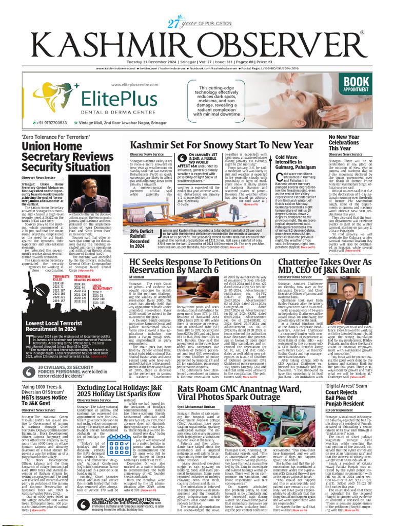 Kashmir Observer: December 31, 2023 News | PDF