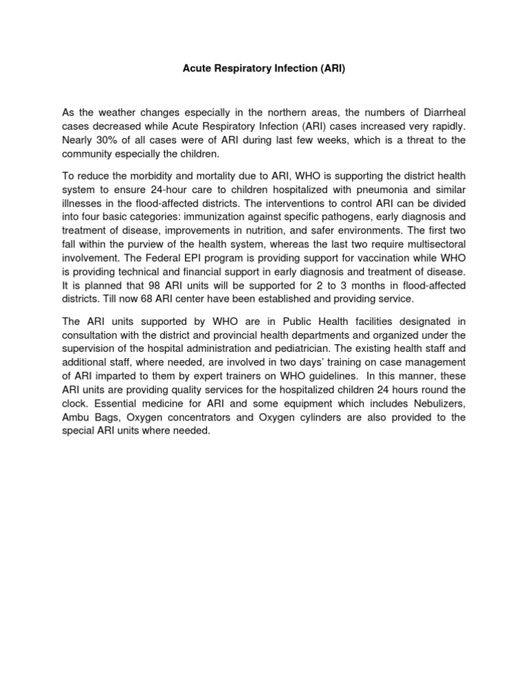 Acute Respiratory Infection Response Efforts | PDF | Self-Improvement ...