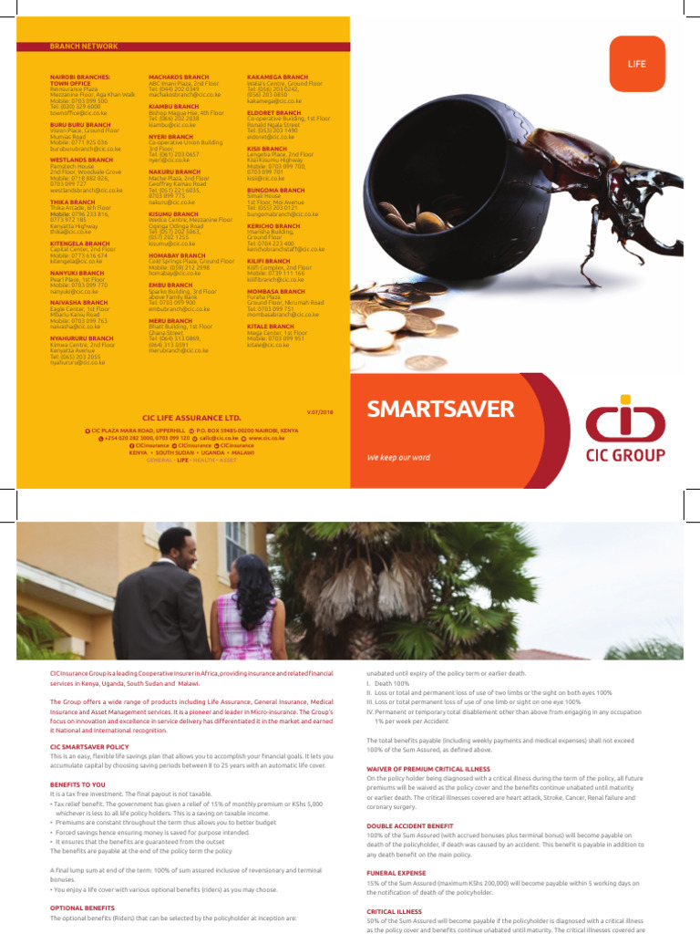 CIC Smart Saver Life Policy Overview | PDF | Insurance | Kenya