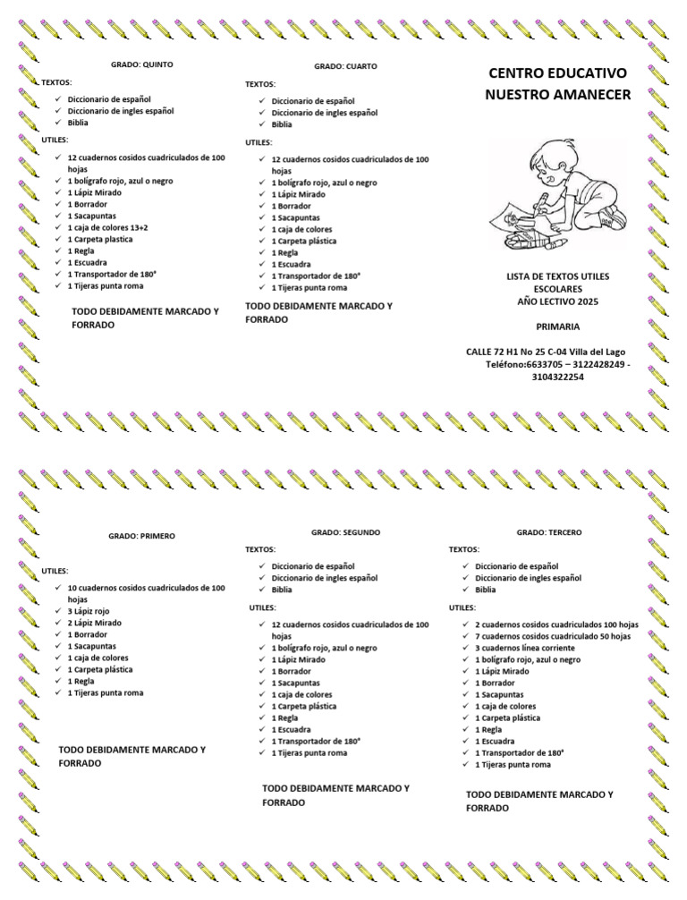 Lista de Útiles Escolares 2025 Primaria | PDF | Papelería | Grafito