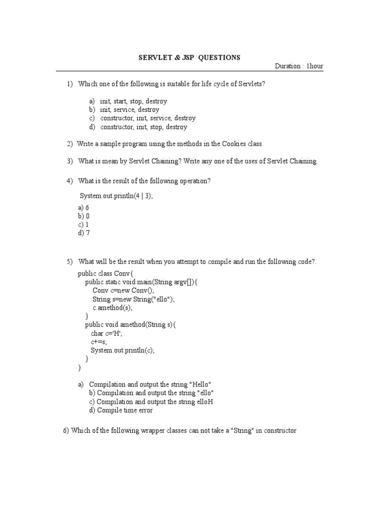Servlet & JSP Questions | PDF | Method (Computer Programming) | Xml