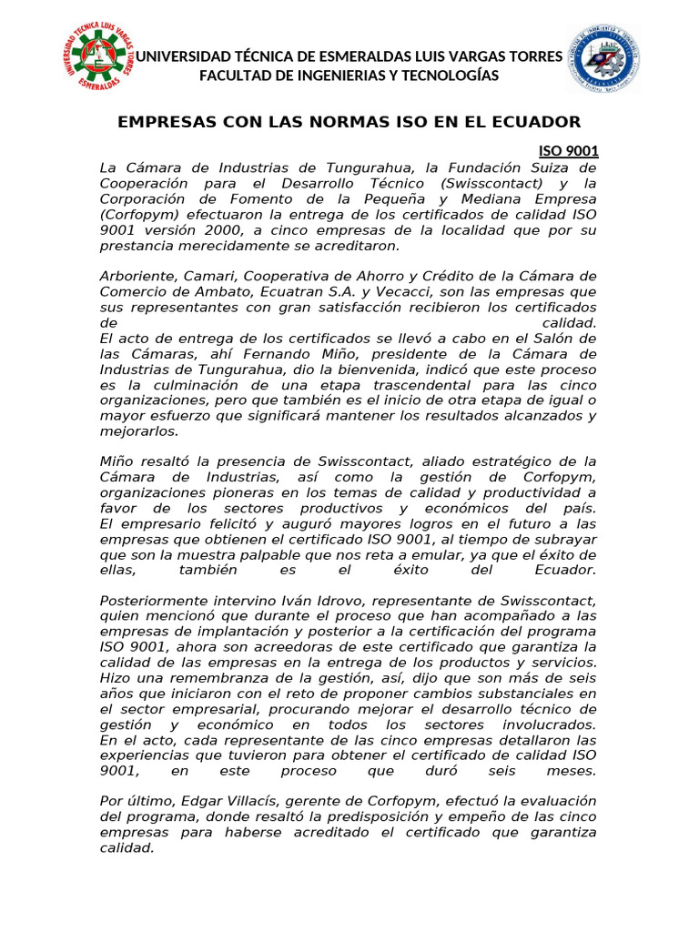Empresas Con Las Normas Iso en El Ecuador | PDF | Business | Economias