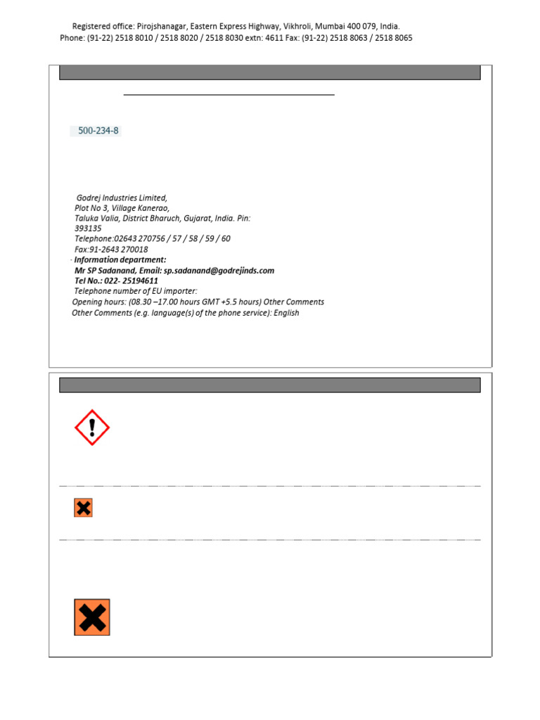 Godrej SLES P24-170 Safety Data Sheet | PDF | Dangerous Goods | Toxicity
