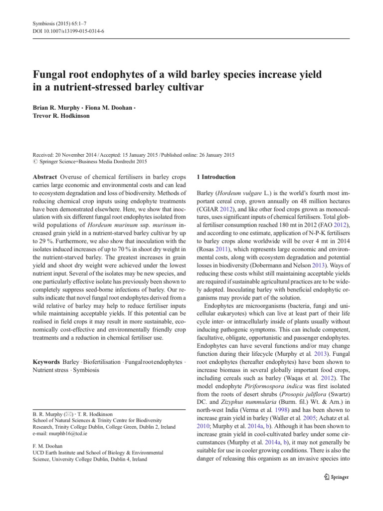 Fungal Root Endophytes of A Wild Barley | PDF | Fungus | Root
