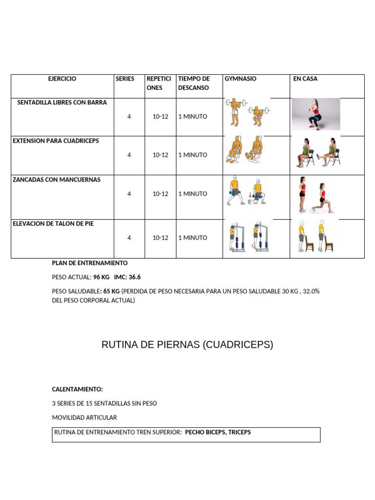 Rutina de Entrenamiento en Casa para Pérdida de Peso | PDF ...