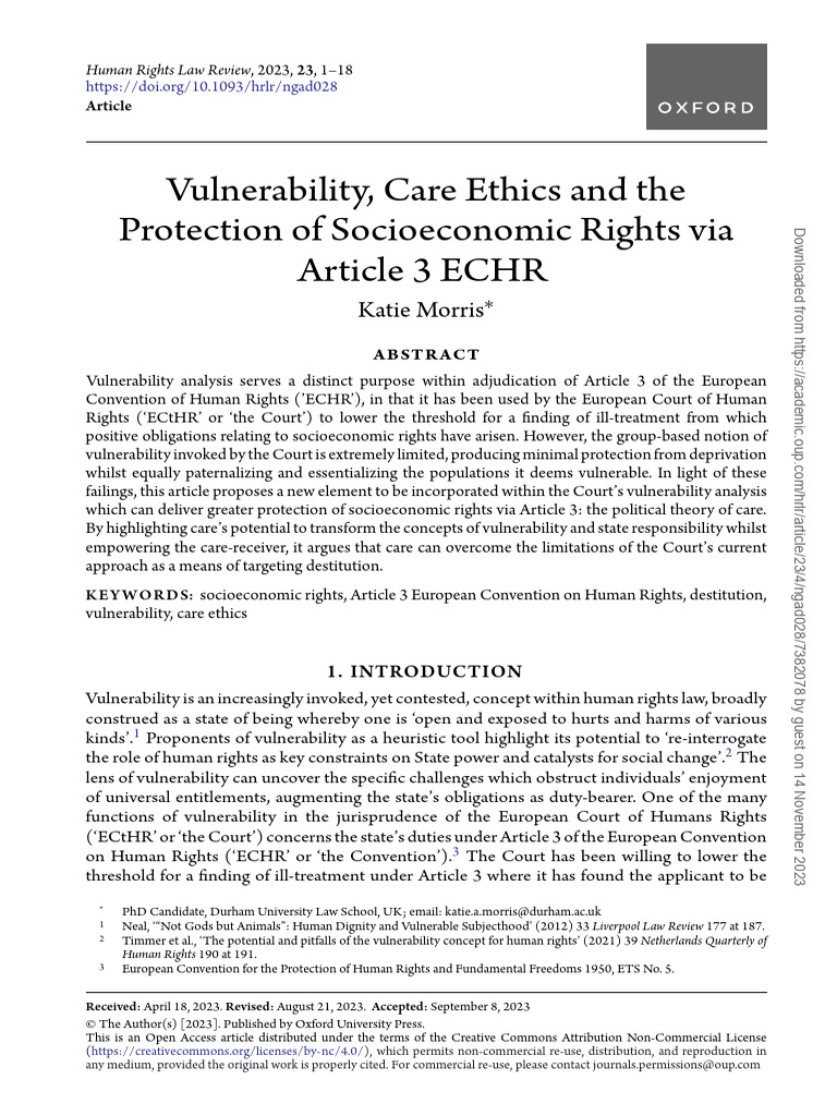 Care Ethics and Socioeconomic Rights ECHR | PDF | Rights | European ...