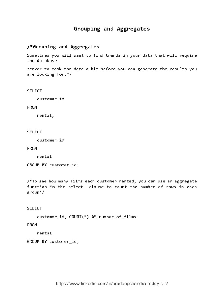 SQL Grouping and Aggregate Functions | PDF | Data Management | Computer ...