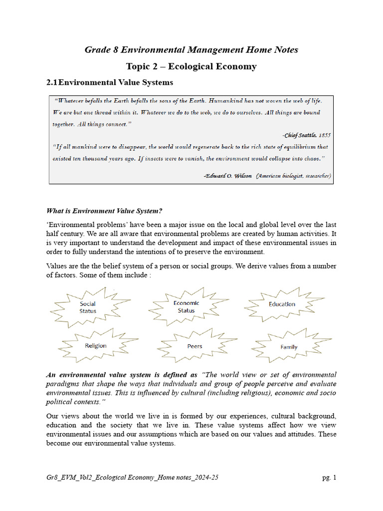 Gr8 EVM - Ecological Economy Home Notes - 2024-25 | PDF | Corporate ...