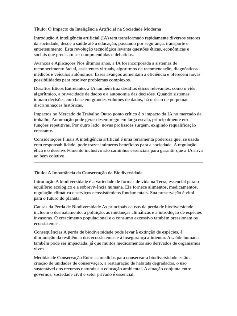 Impactos da IA na Sociedade Moderna | PDF | Biodiversidade ...