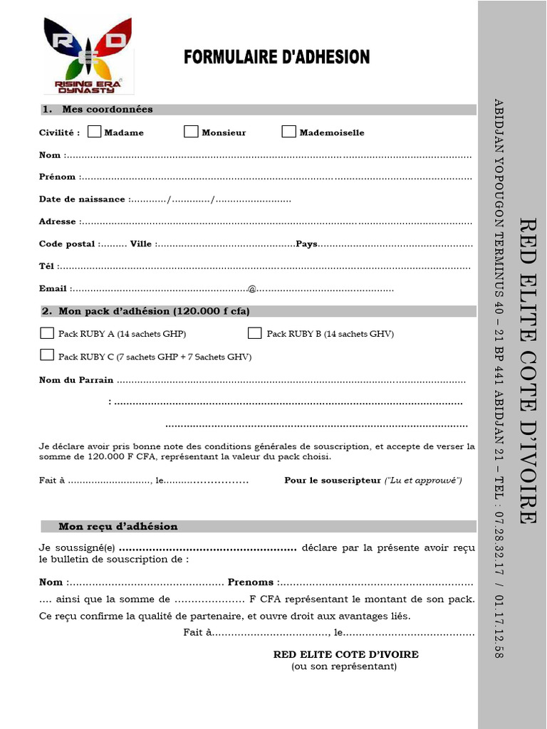Formulaire D'adhesion | PDF