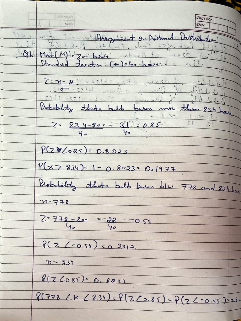 Assignment On Normal Distribution | PDF